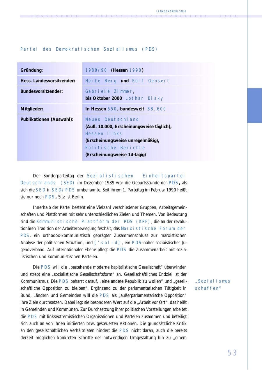 Seite 53 des Verfassungsschutzbericht 2000 Hessen