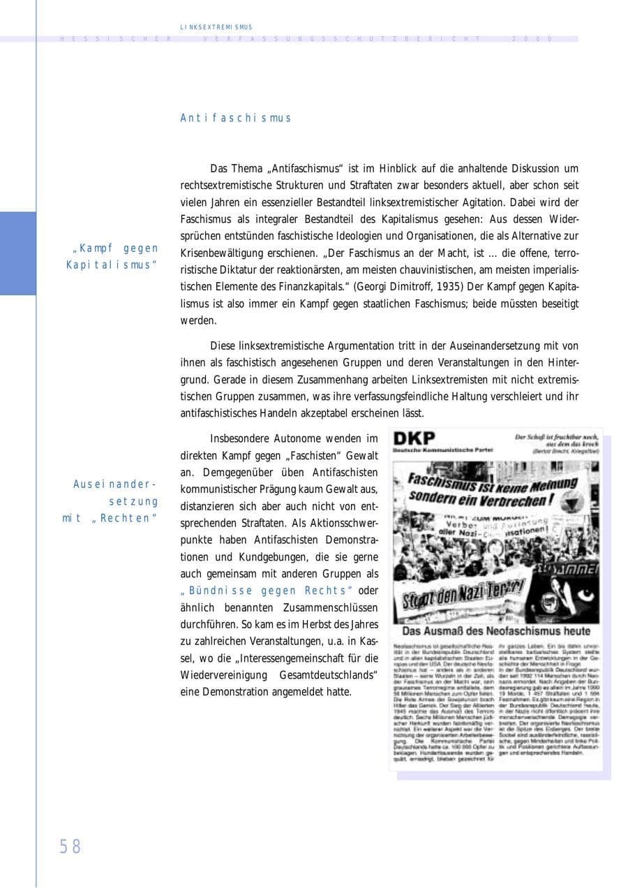 Seite 58 des Verfassungsschutzbericht 2000 Hessen