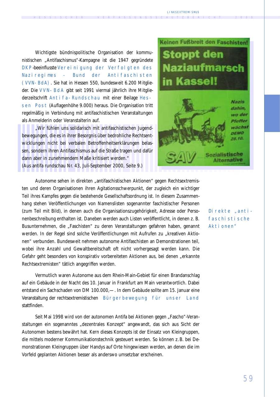 Seite 59 des Verfassungsschutzbericht 2000 Hessen