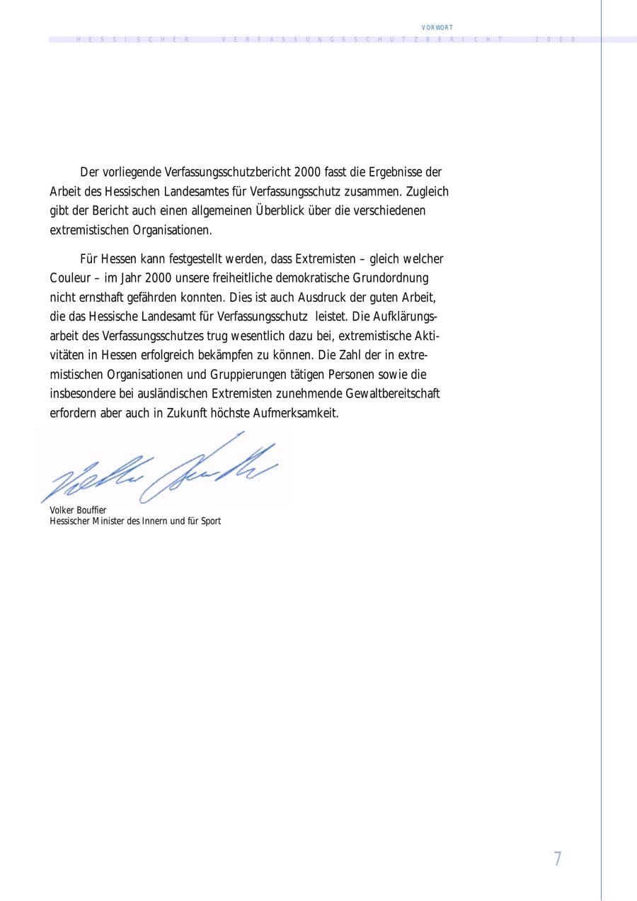 Seite 7 des Verfassungsschutzbericht 2000 Hessen