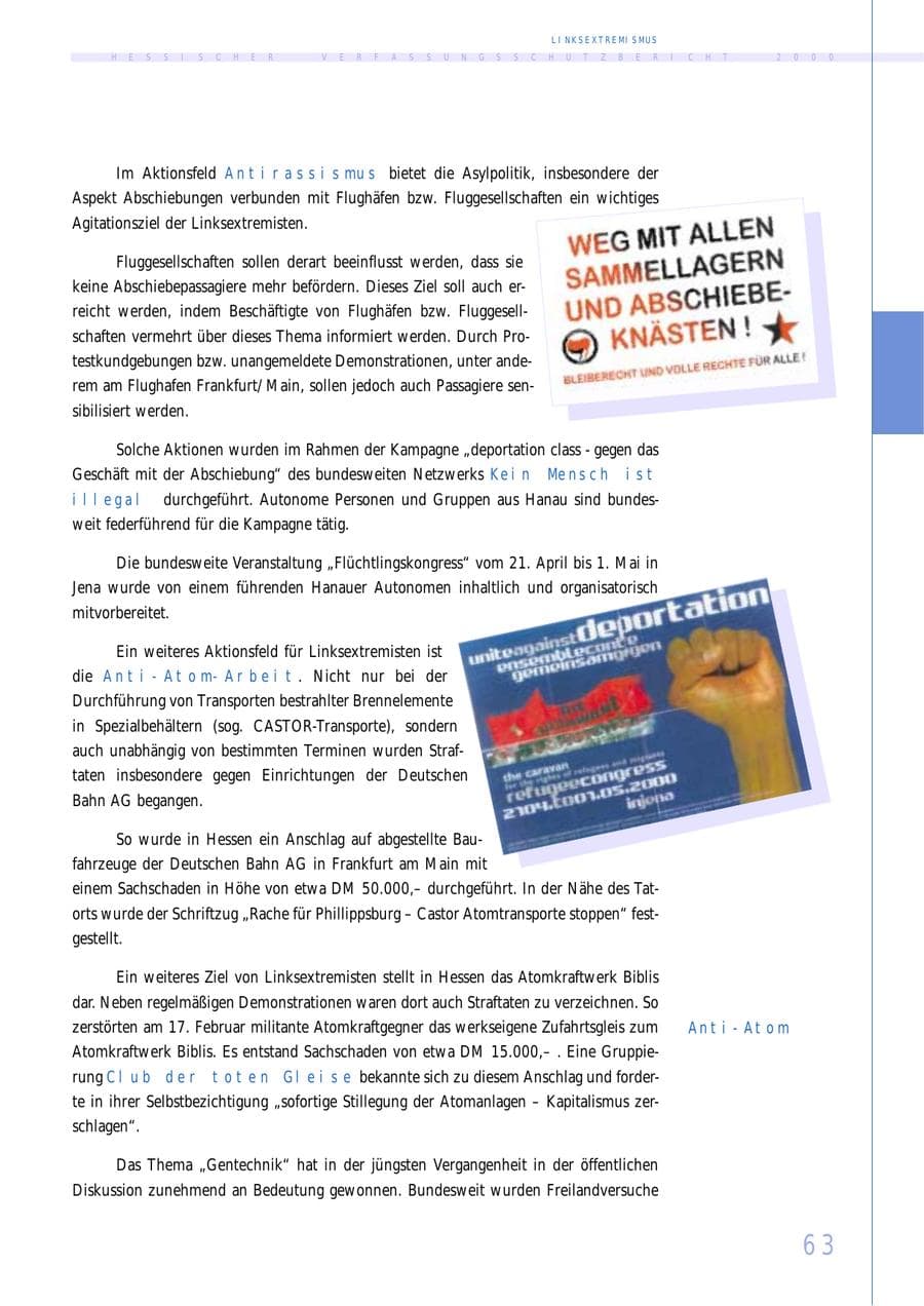 Seite 63 des Verfassungsschutzbericht 2000 Hessen