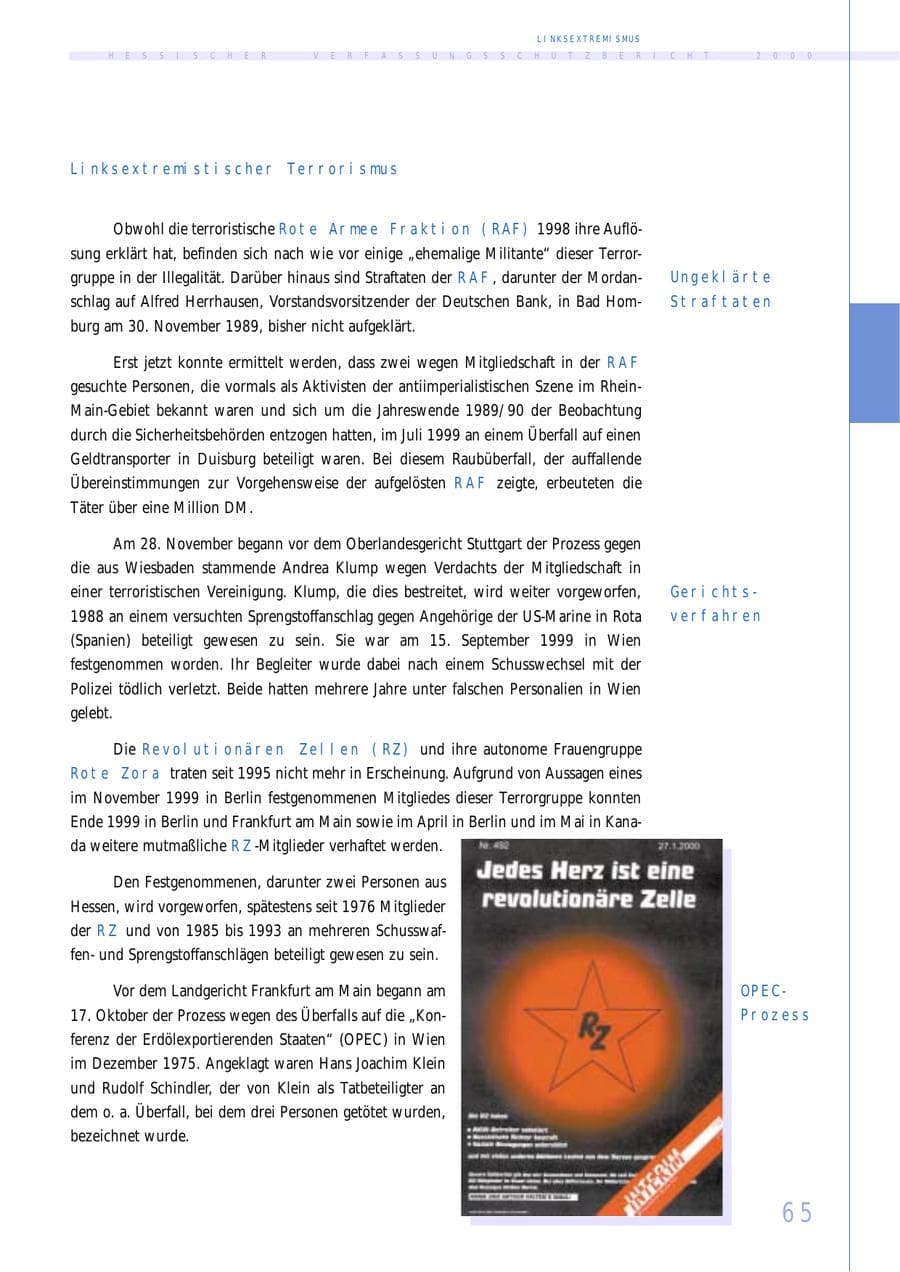 Seite 65 des Verfassungsschutzbericht 2000 Hessen