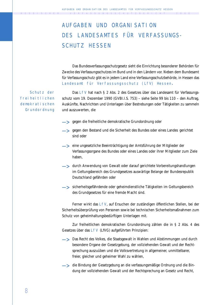 Seite 8 des Verfassungsschutzbericht 2000 Hessen