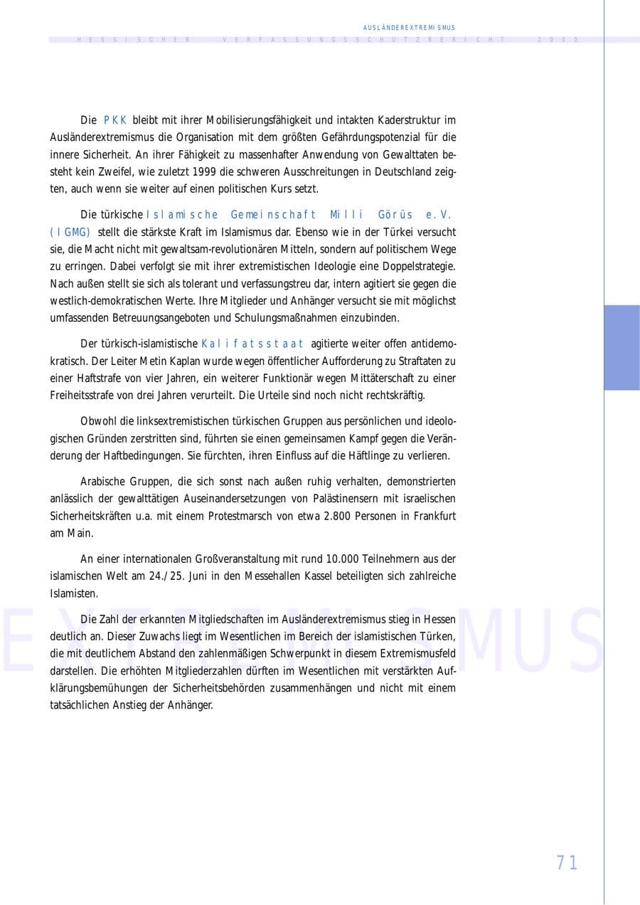 Seite 71 des Verfassungsschutzbericht 2000 Hessen