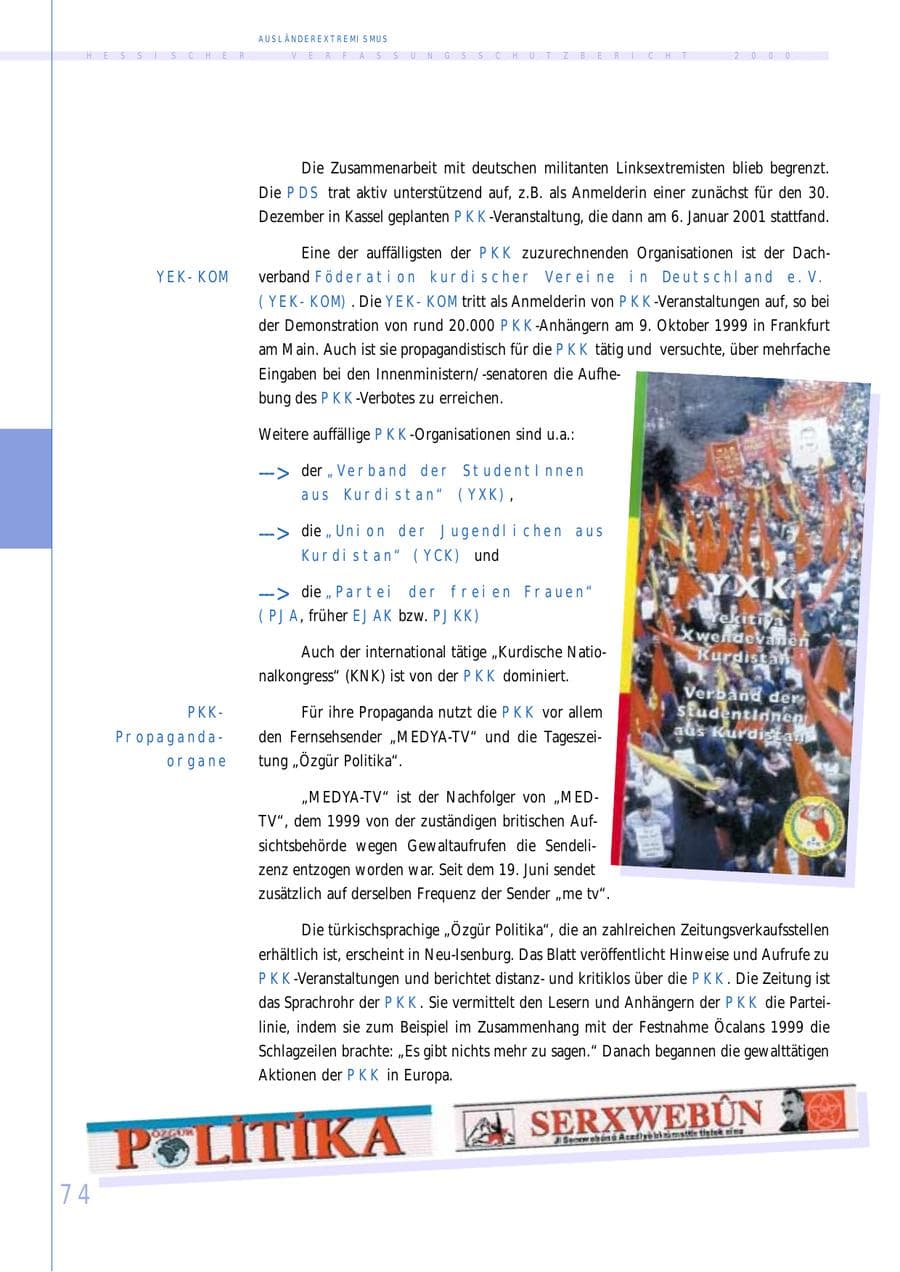 Seite 74 des Verfassungsschutzbericht 2000 Hessen