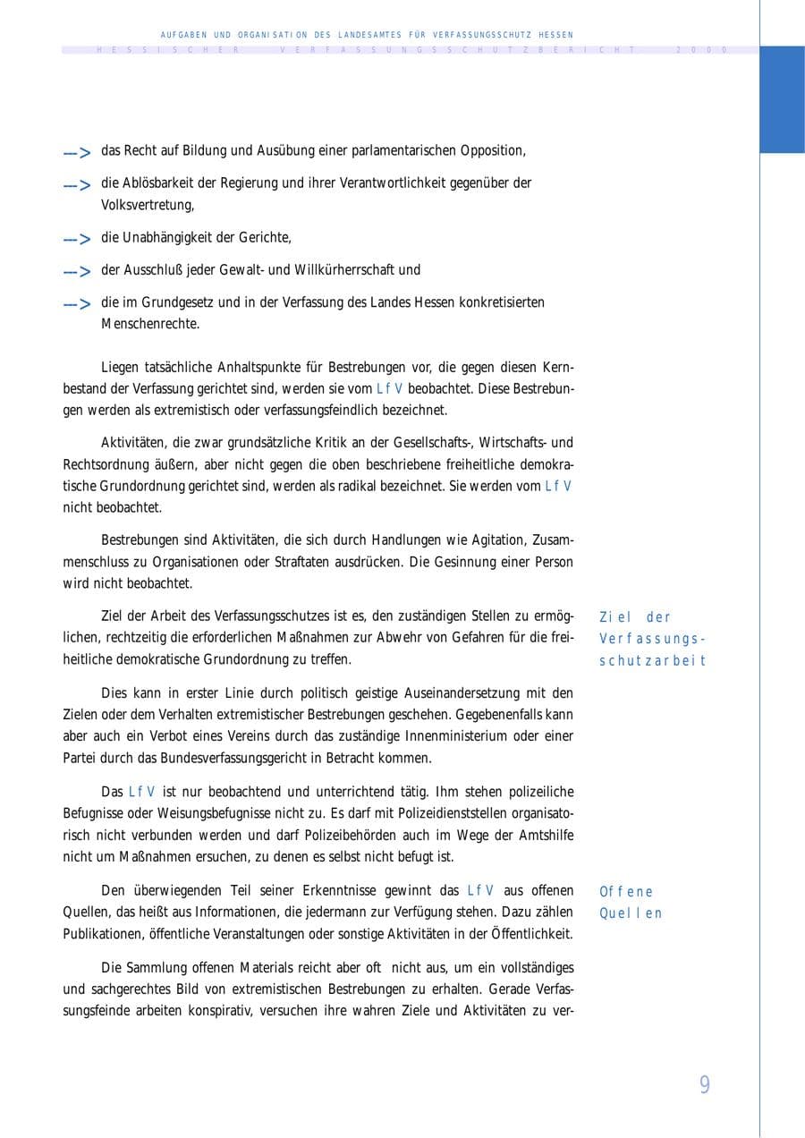 Seite 9 des Verfassungsschutzbericht 2000 Hessen