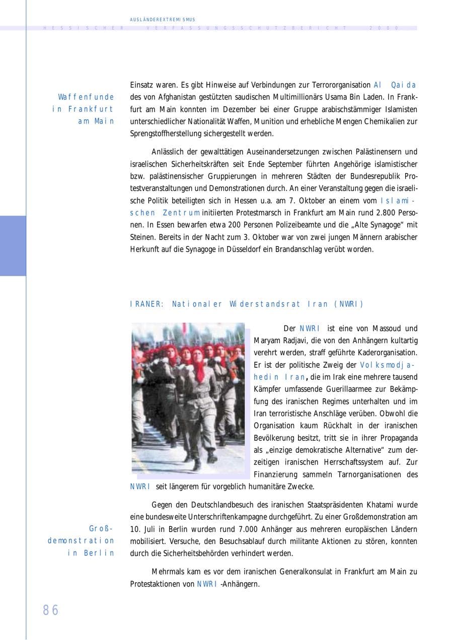 Seite 86 des Verfassungsschutzbericht 2000 Hessen