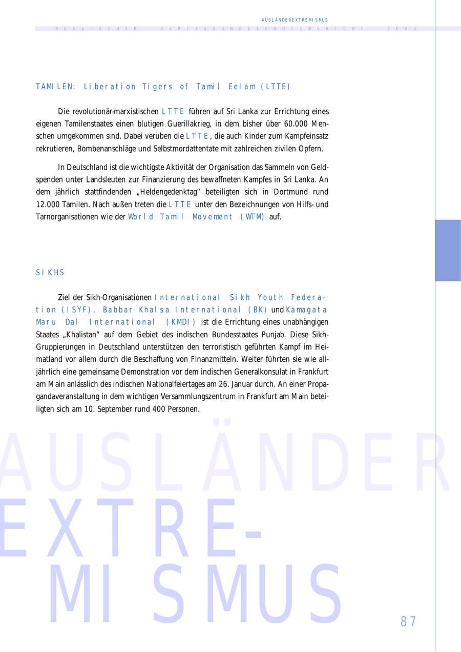 Seite 87 des Verfassungsschutzbericht 2000 Hessen