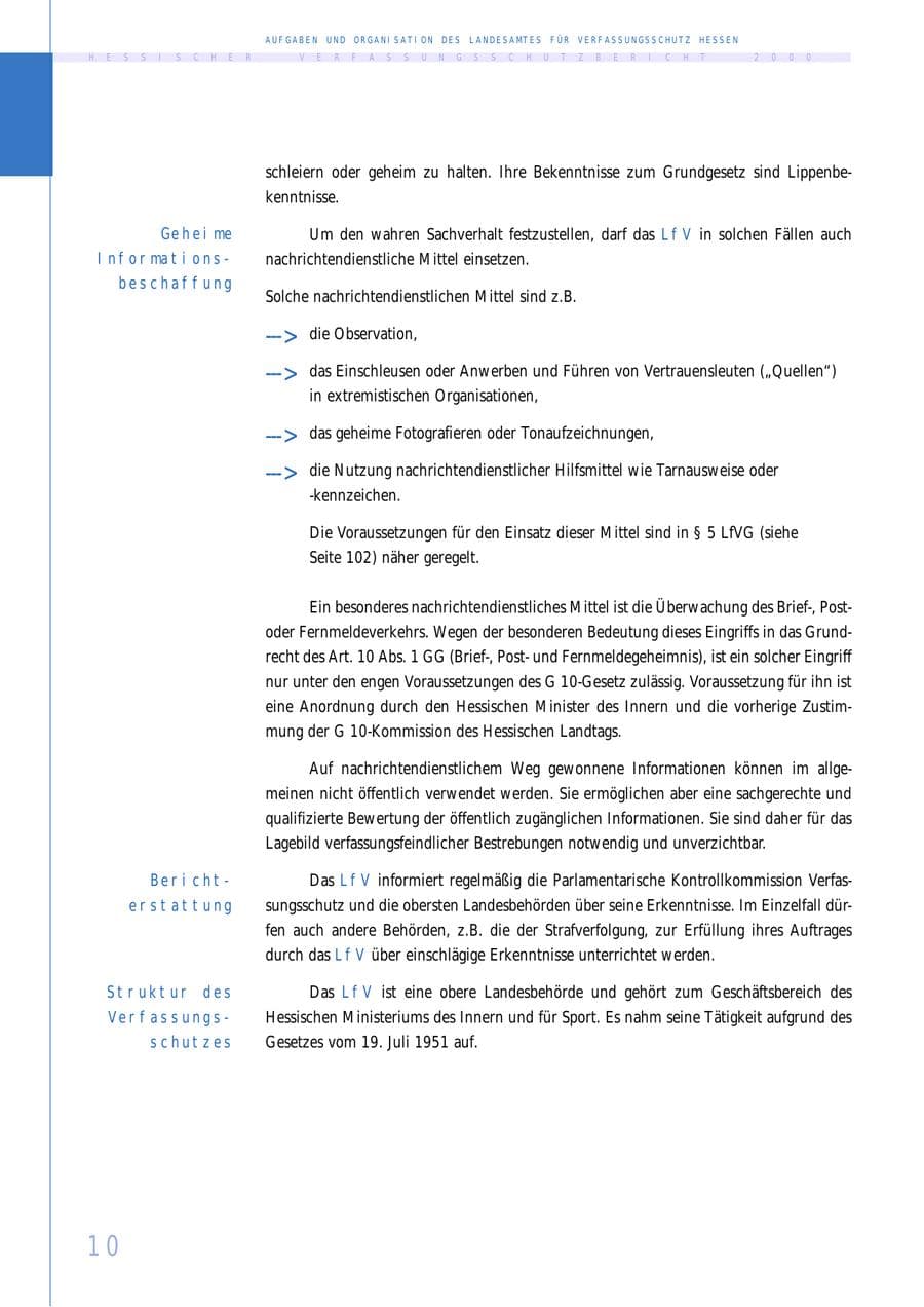 Seite 10 des Verfassungsschutzbericht 2000 Hessen