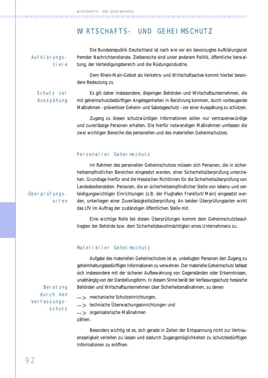 Seite 92 des Verfassungsschutzbericht 2000 Hessen