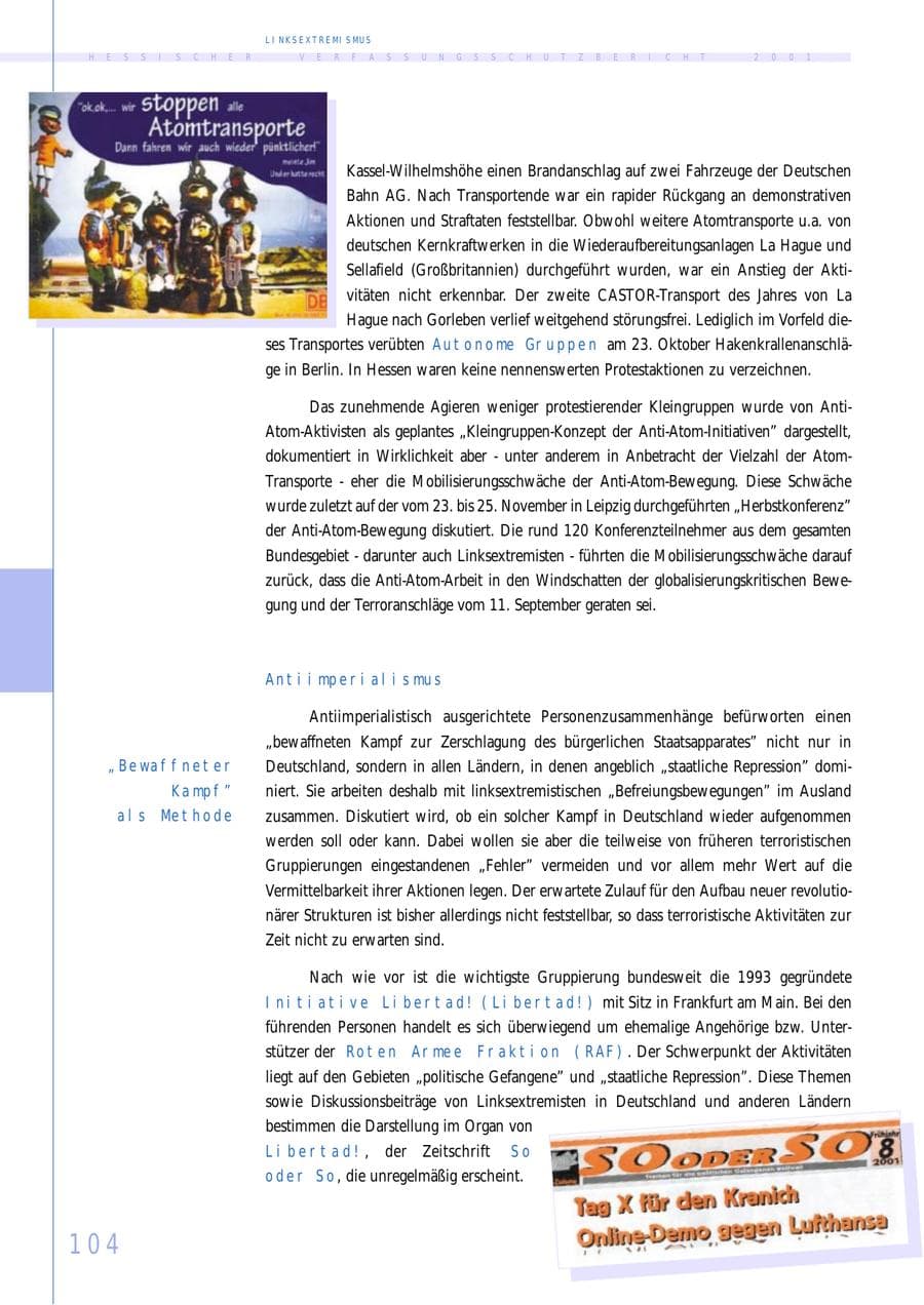 Seite 104 des Verfassungsschutzbericht 2001 Hessen