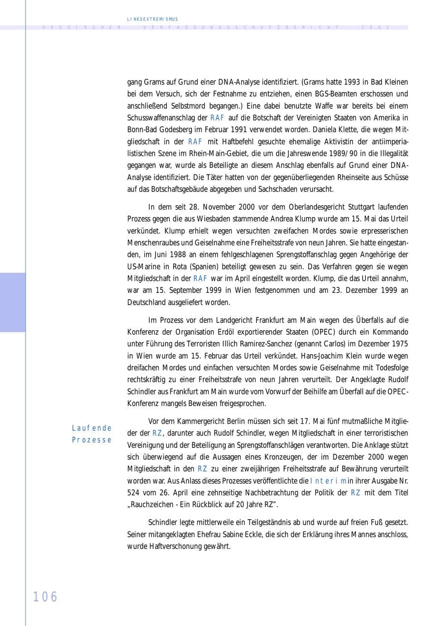 Seite 106 des Verfassungsschutzbericht 2001 Hessen