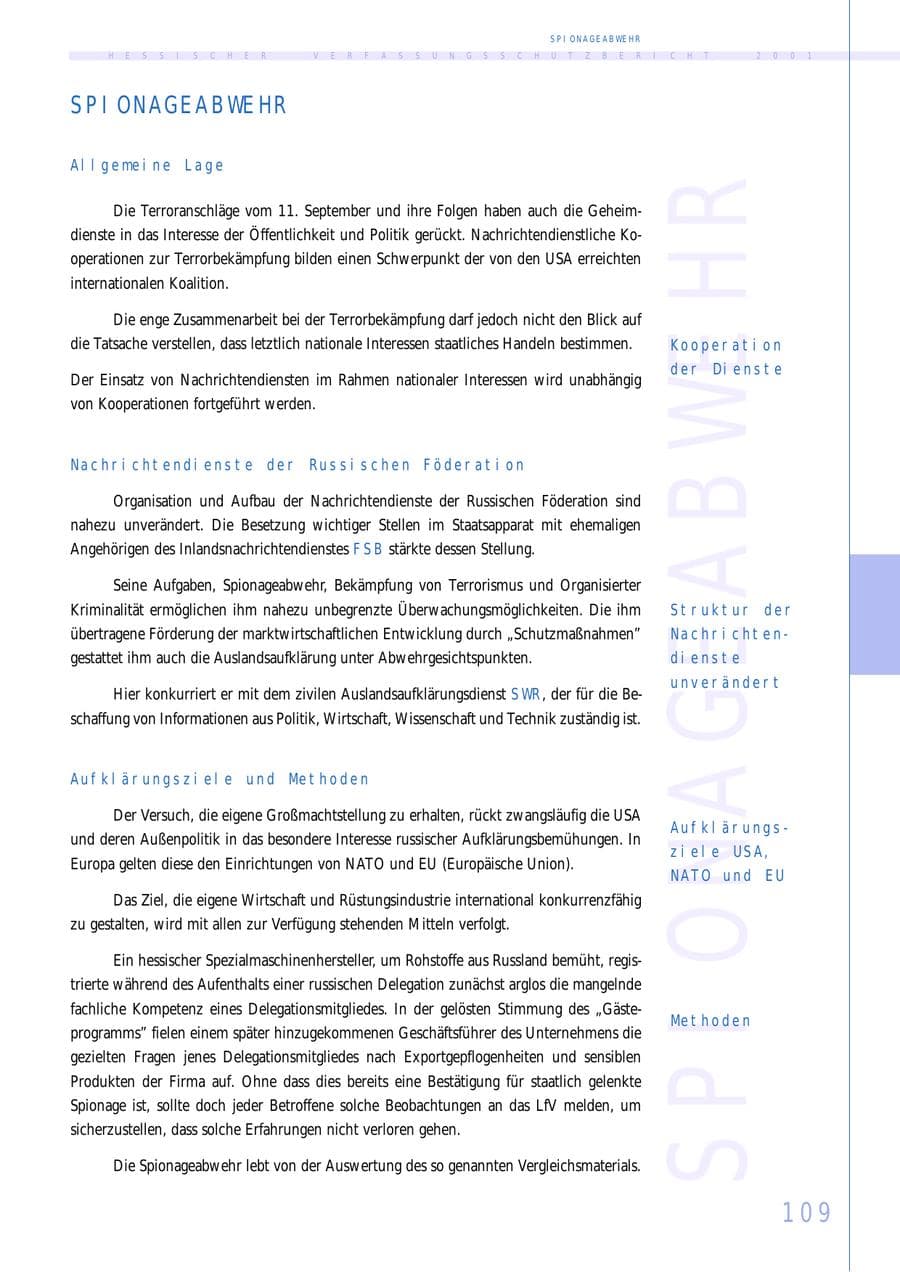 Seite 109 des Verfassungsschutzbericht 2001 Hessen
