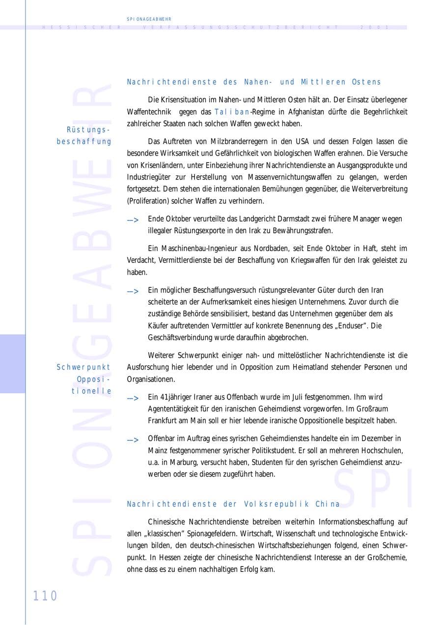 Seite 110 des Verfassungsschutzbericht 2001 Hessen