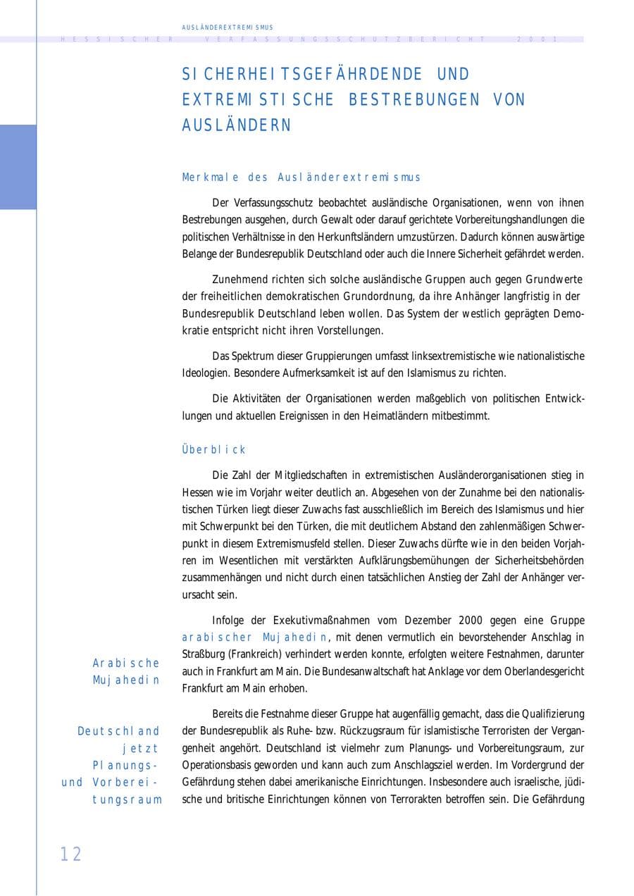 Seite 12 des Verfassungsschutzbericht 2001 Hessen