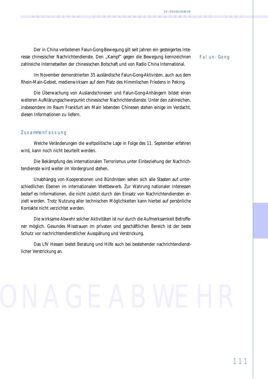 Seite 111 des Verfassungsschutzbericht 2001 Hessen