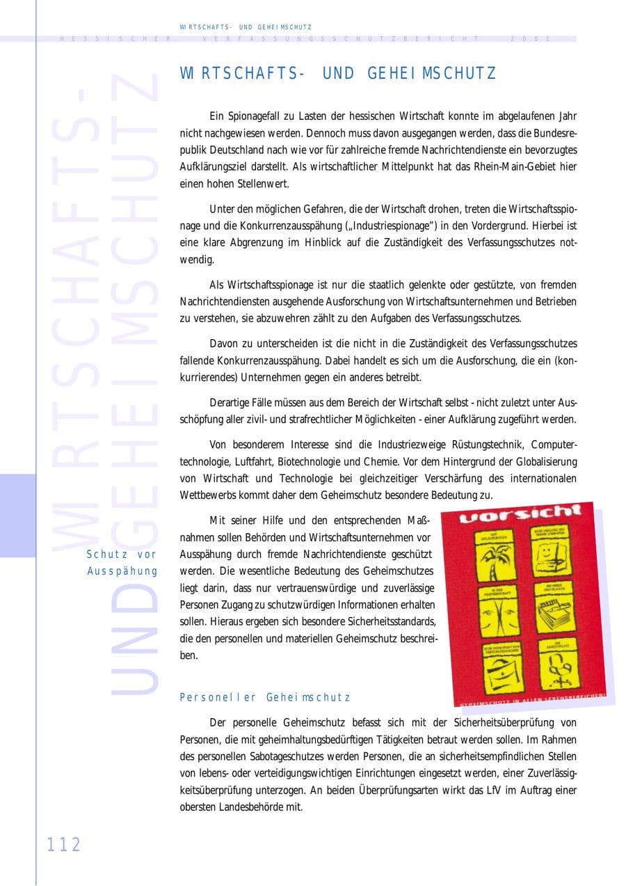 Seite 112 des Verfassungsschutzbericht 2001 Hessen