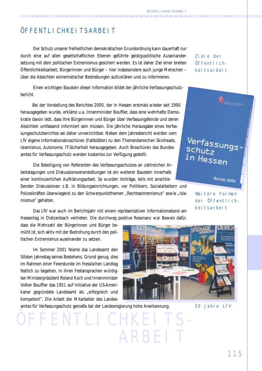 Seite 115 des Verfassungsschutzbericht 2001 Hessen