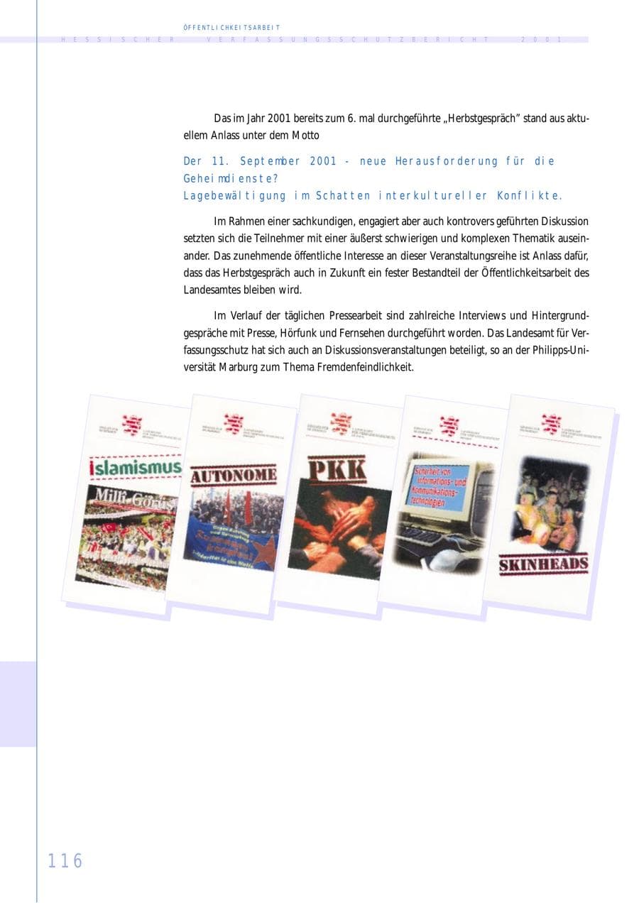 Seite 116 des Verfassungsschutzbericht 2001 Hessen