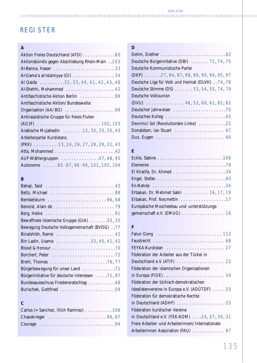 Seite 135 des Verfassungsschutzbericht 2001 Hessen