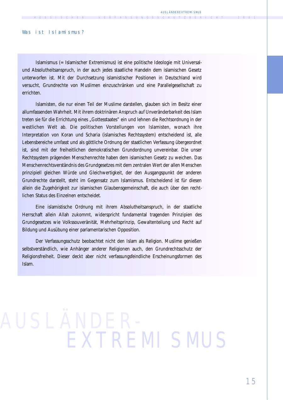 Seite 15 des Verfassungsschutzbericht 2001 Hessen