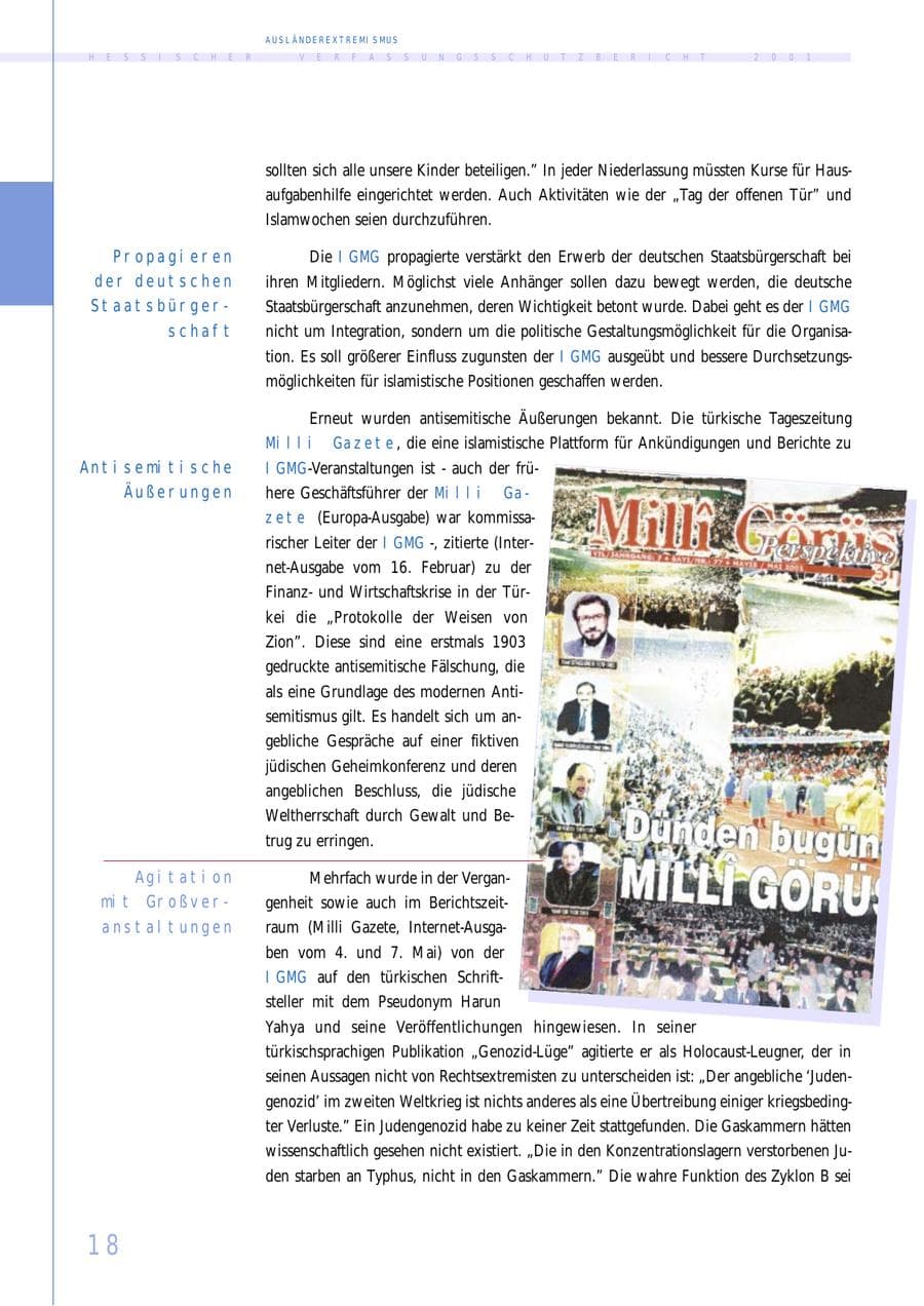 Seite 18 des Verfassungsschutzbericht 2001 Hessen