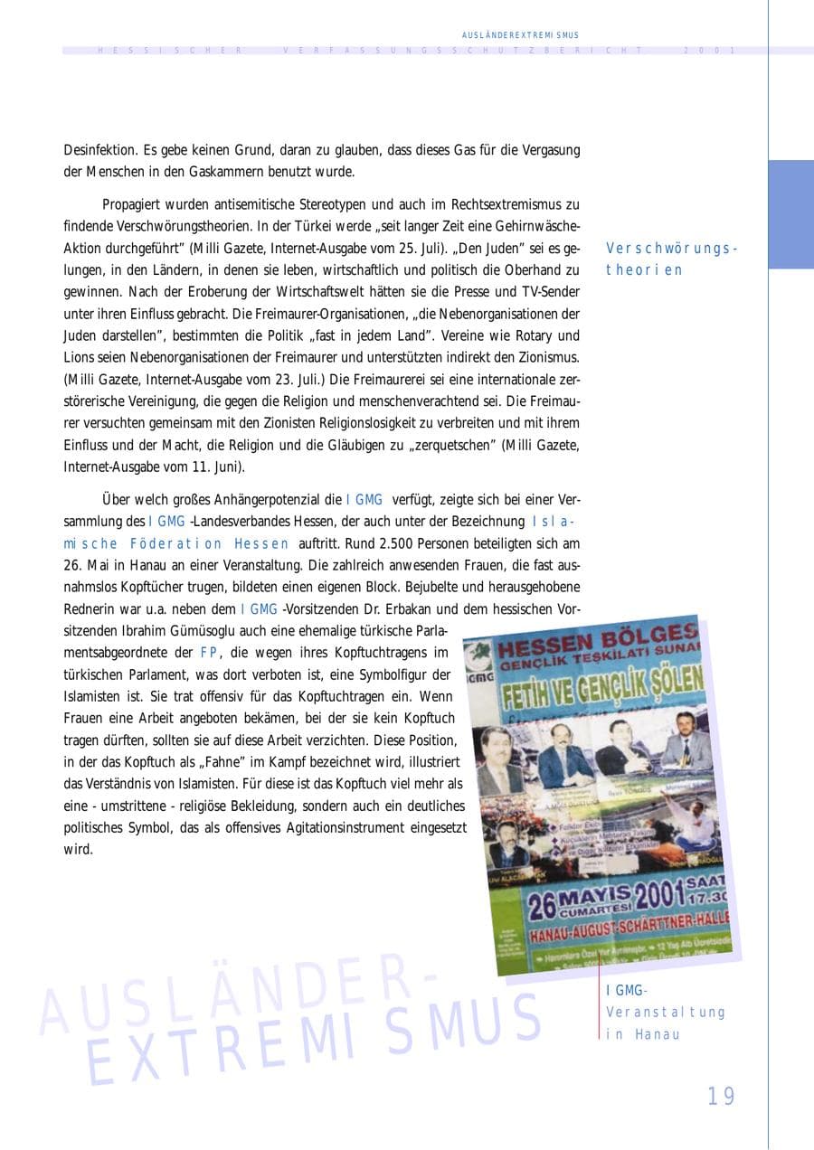 Seite 19 des Verfassungsschutzbericht 2001 Hessen