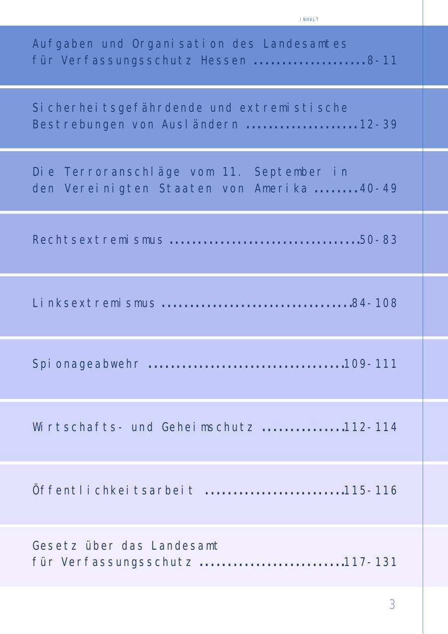 Seite 3 des Verfassungsschutzbericht 2001 Hessen