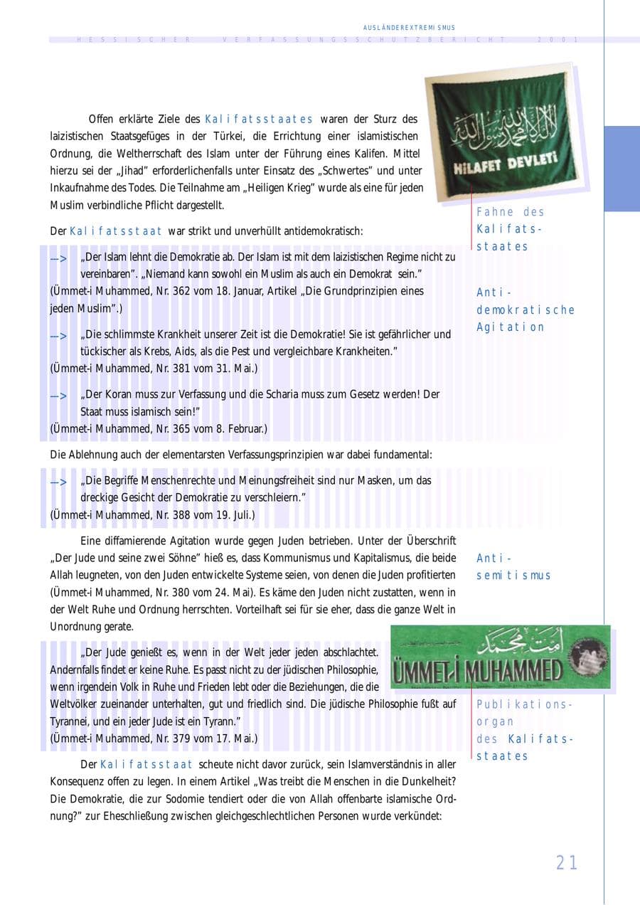 Seite 21 des Verfassungsschutzbericht 2001 Hessen