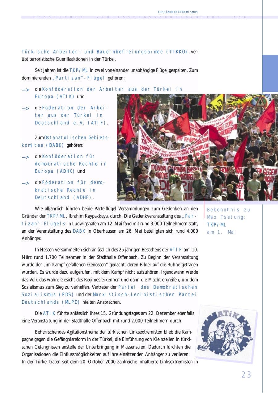 Seite 23 des Verfassungsschutzbericht 2001 Hessen