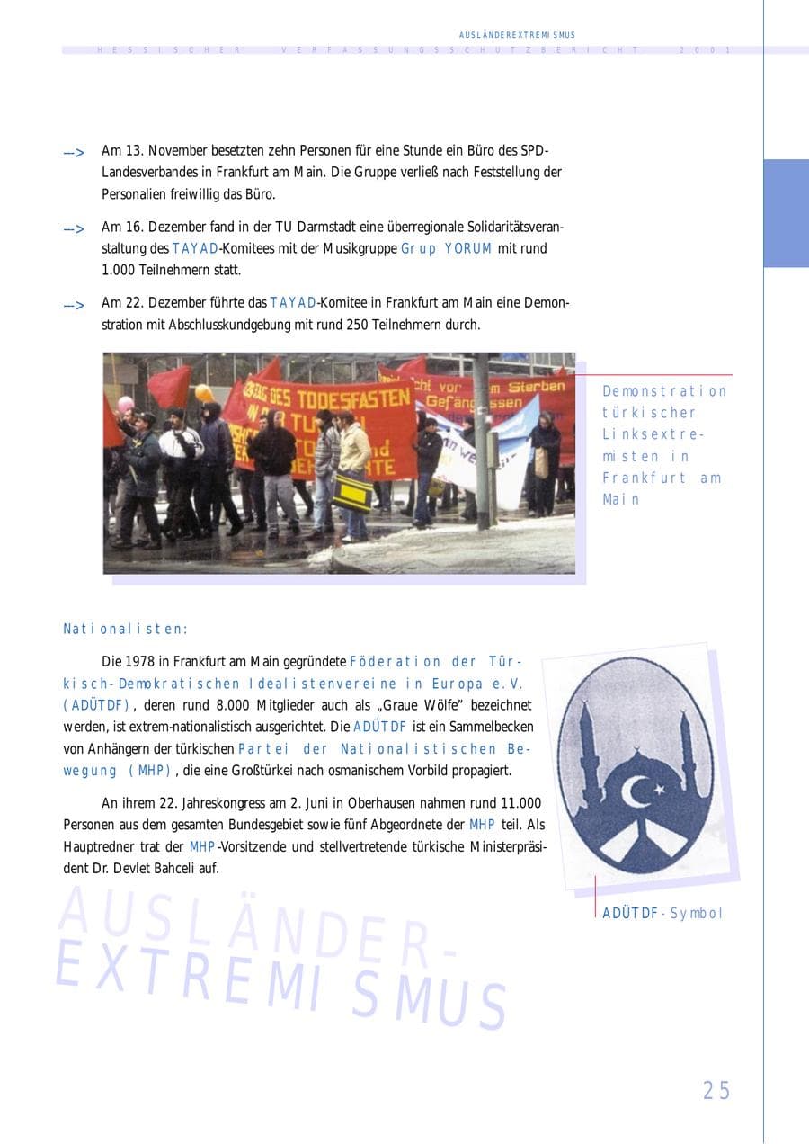 Seite 25 des Verfassungsschutzbericht 2001 Hessen