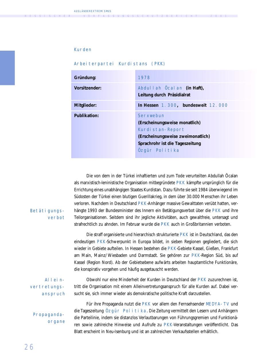Seite 26 des Verfassungsschutzbericht 2001 Hessen