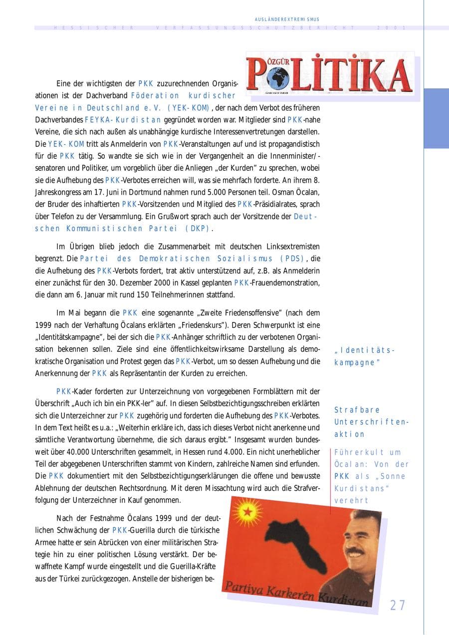 Seite 27 des Verfassungsschutzbericht 2001 Hessen