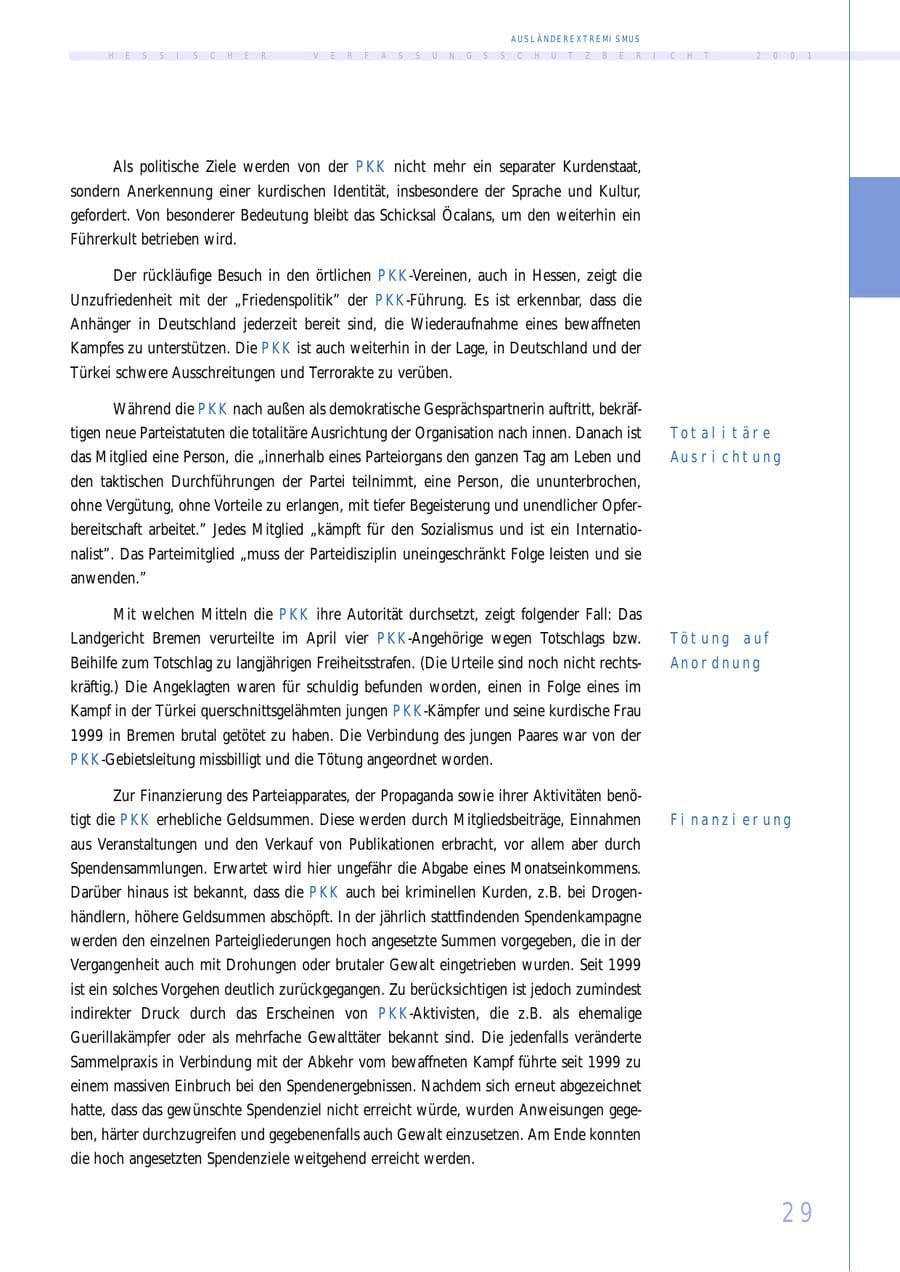 Seite 29 des Verfassungsschutzbericht 2001 Hessen