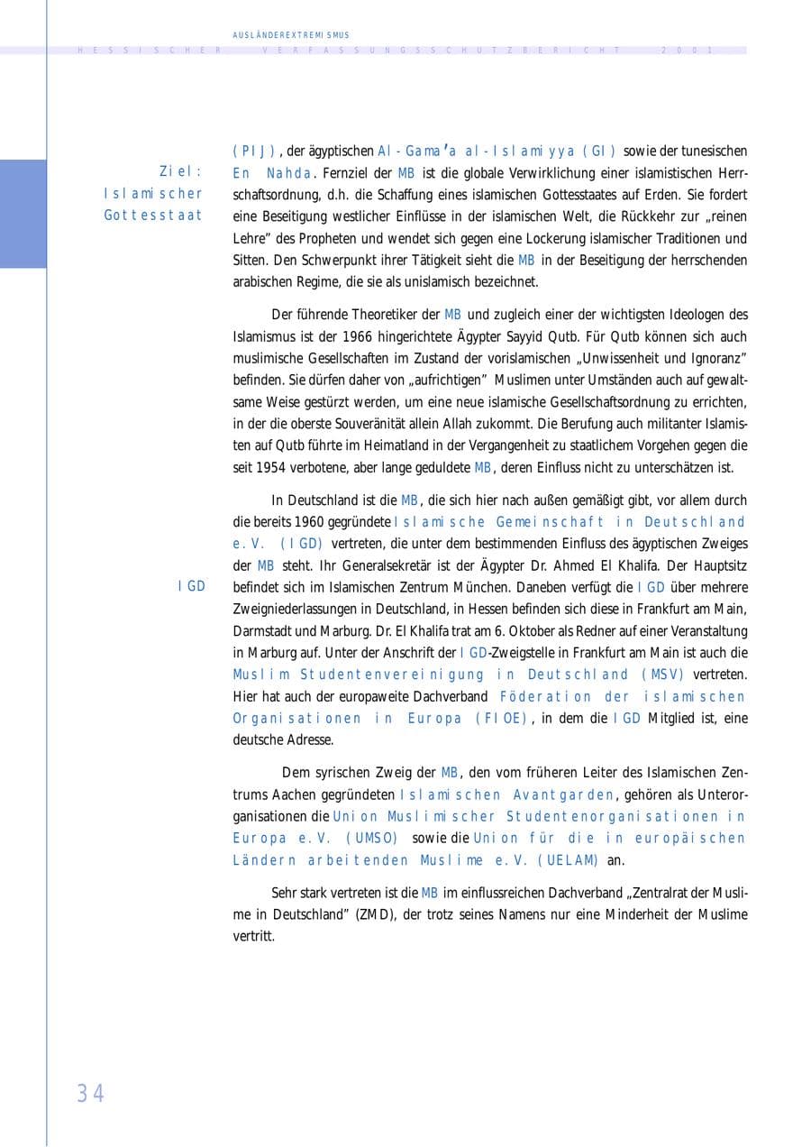 Seite 34 des Verfassungsschutzbericht 2001 Hessen