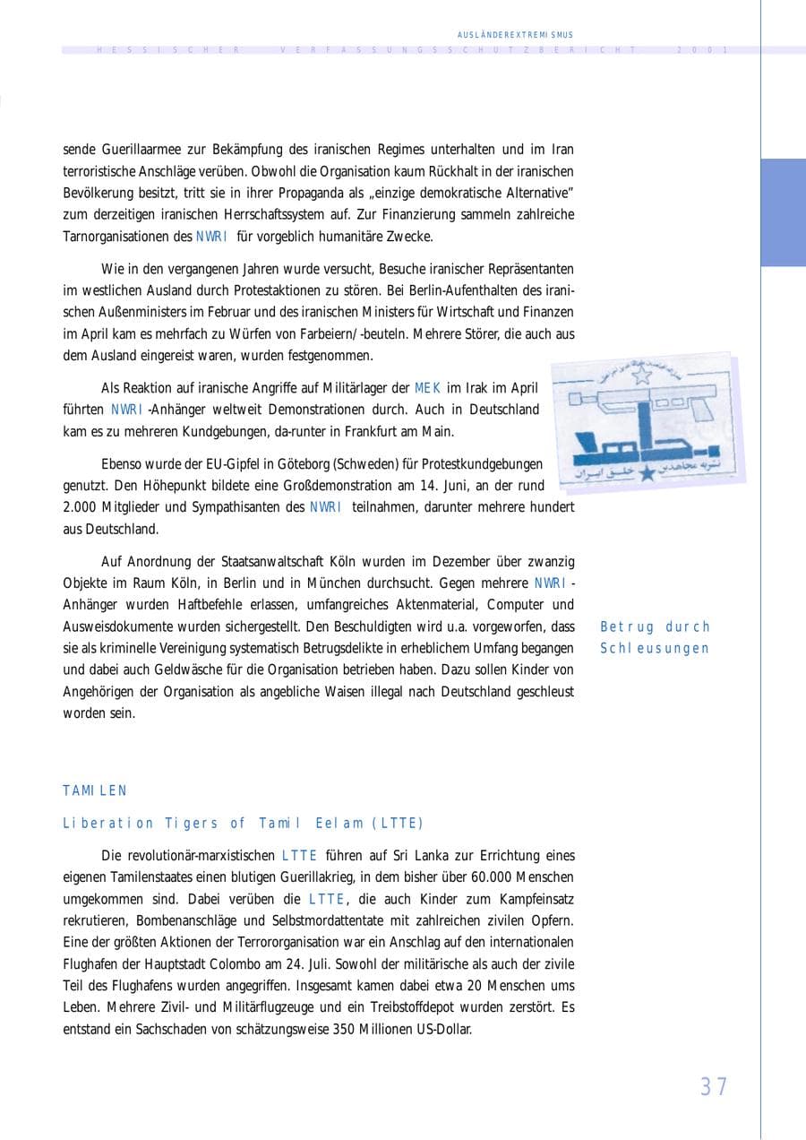 Seite 37 des Verfassungsschutzbericht 2001 Hessen
