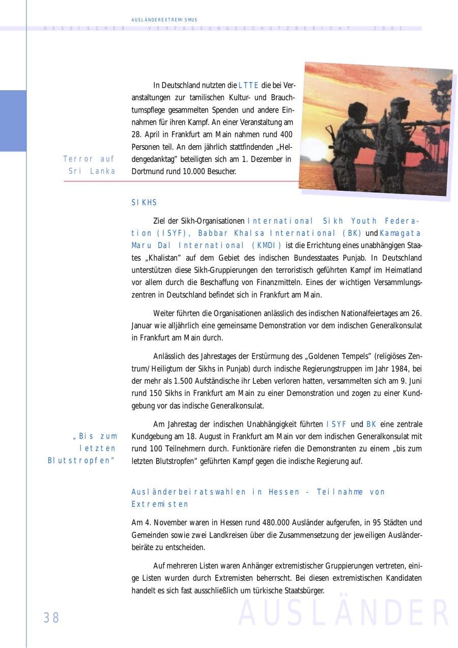 Seite 38 des Verfassungsschutzbericht 2001 Hessen