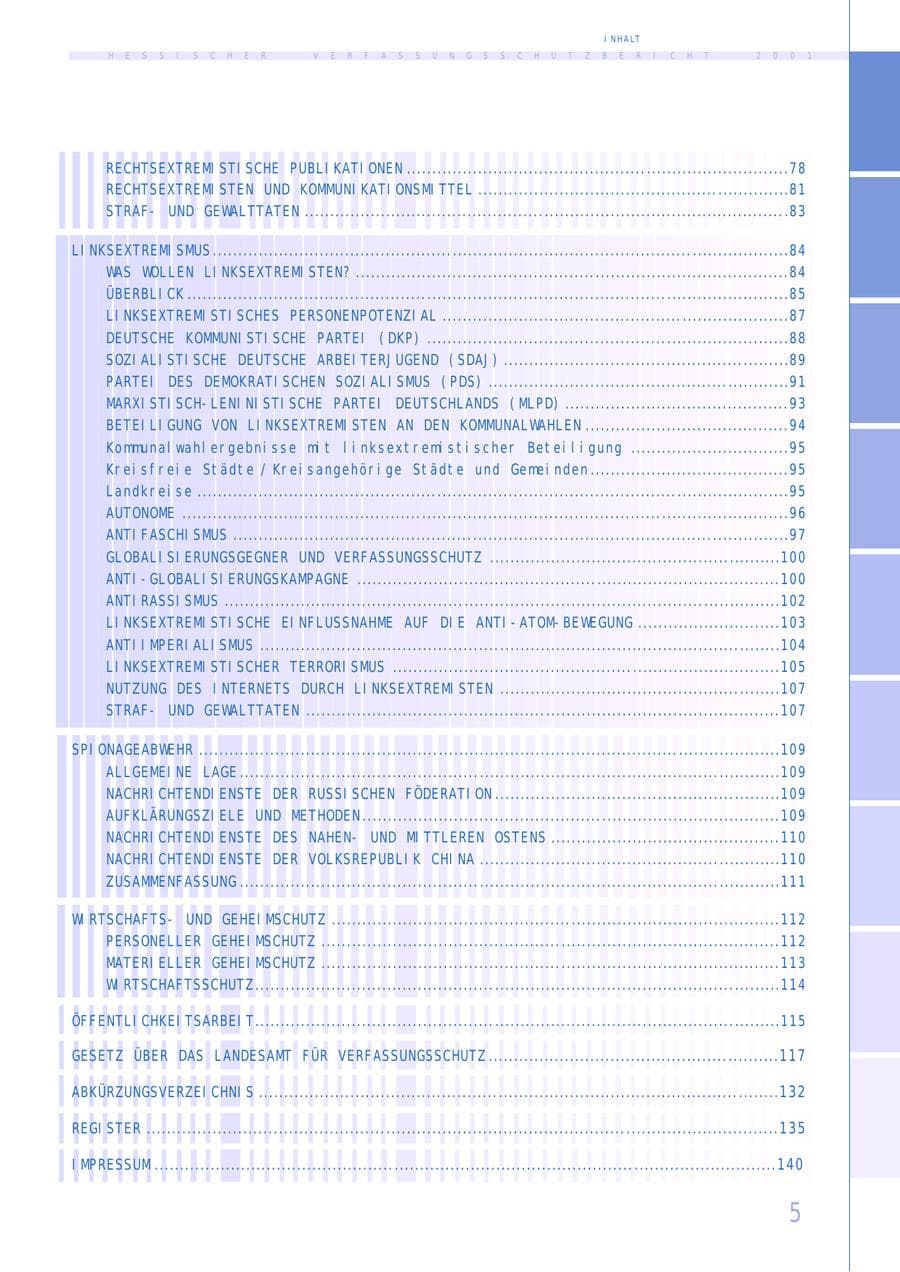 Seite 5 des Verfassungsschutzbericht 2001 Hessen