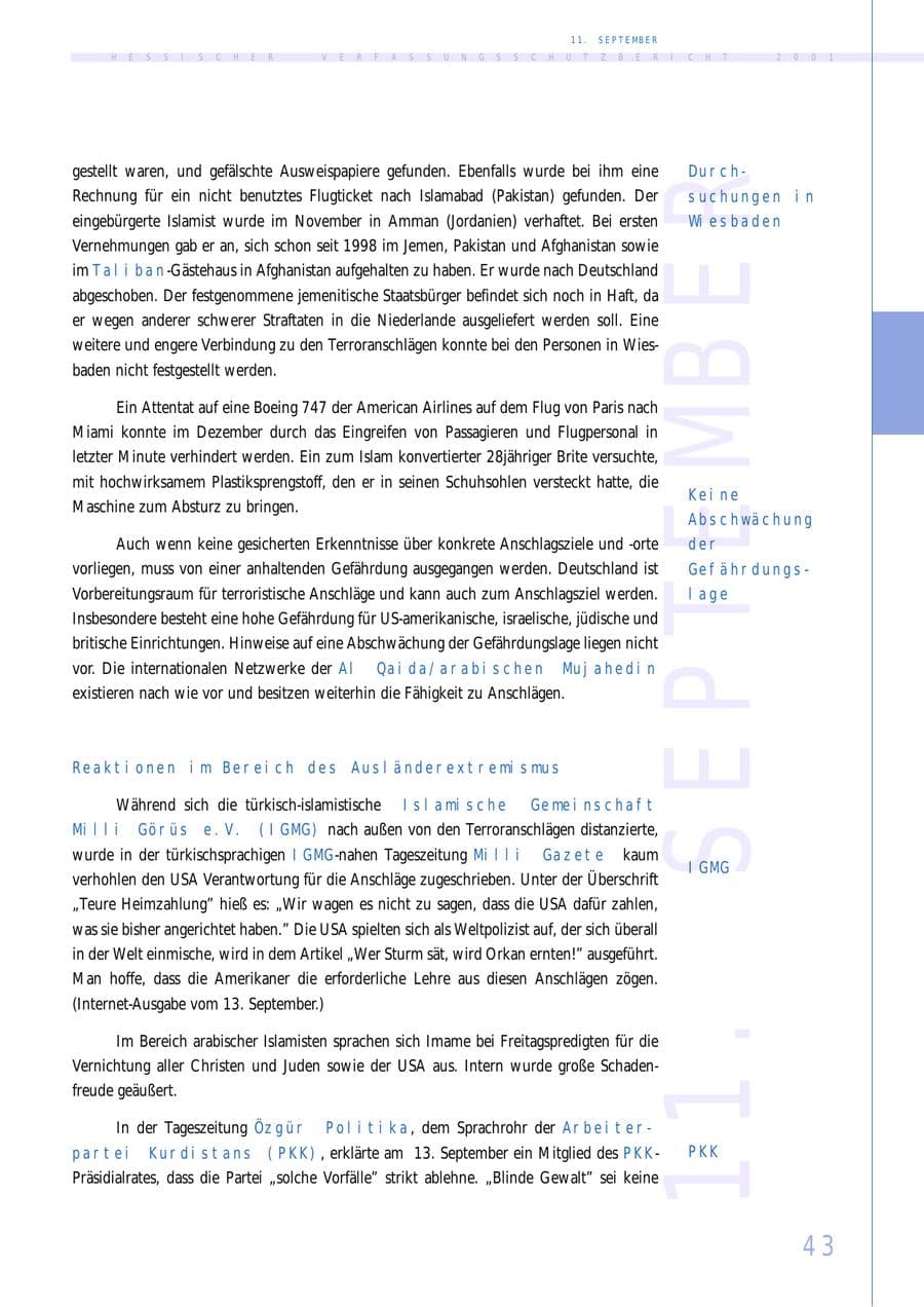 Seite 43 des Verfassungsschutzbericht 2001 Hessen