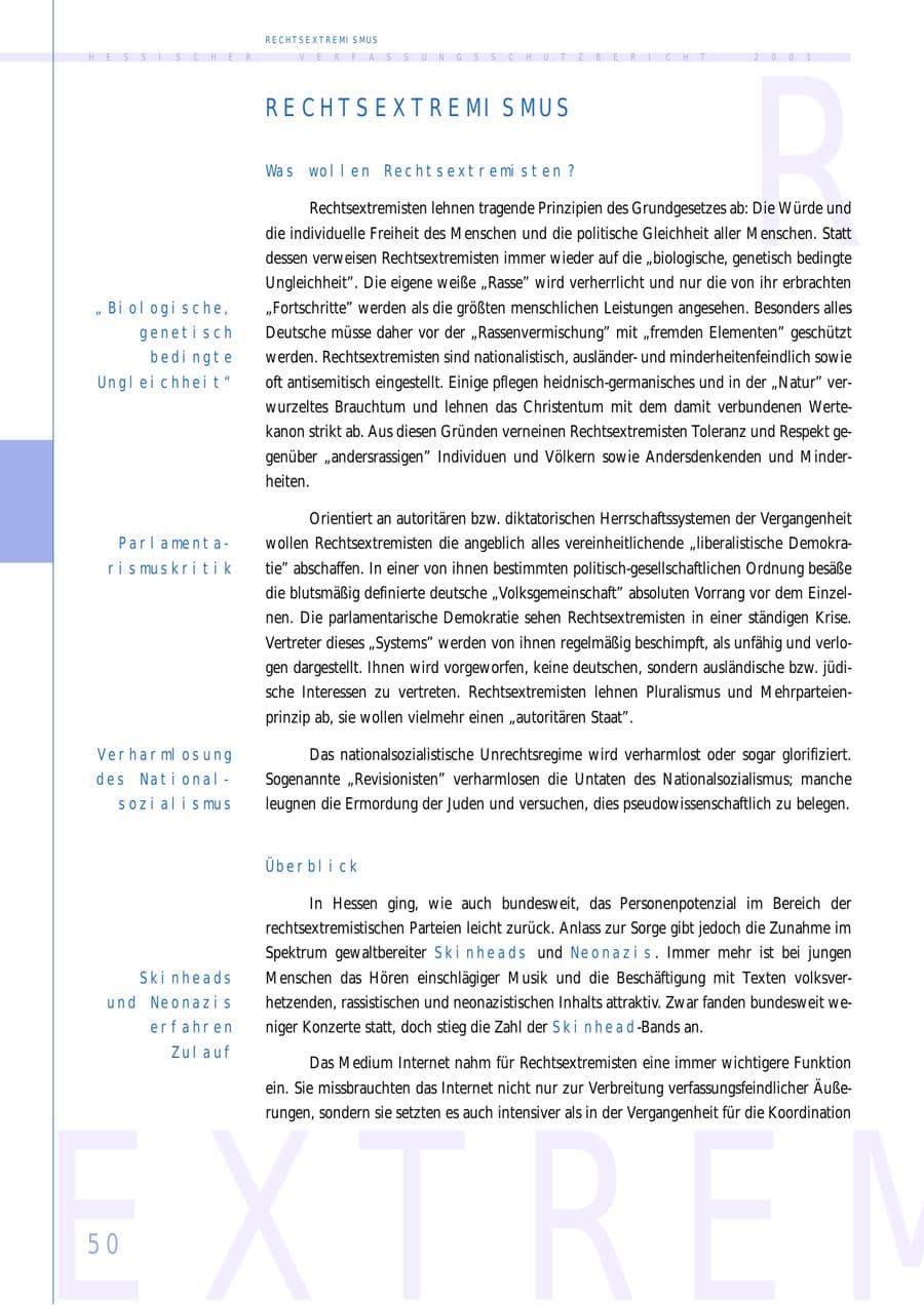Seite 50 des Verfassungsschutzbericht 2001 Hessen