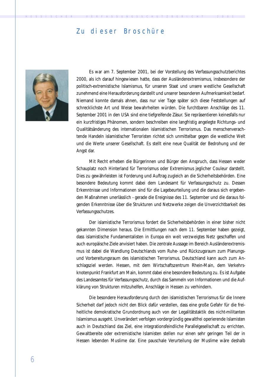 Seite 6 des Verfassungsschutzbericht 2001 Hessen