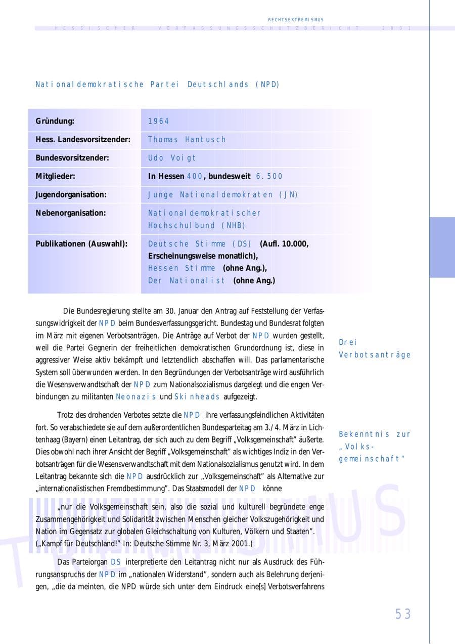 Seite 53 des Verfassungsschutzbericht 2001 Hessen