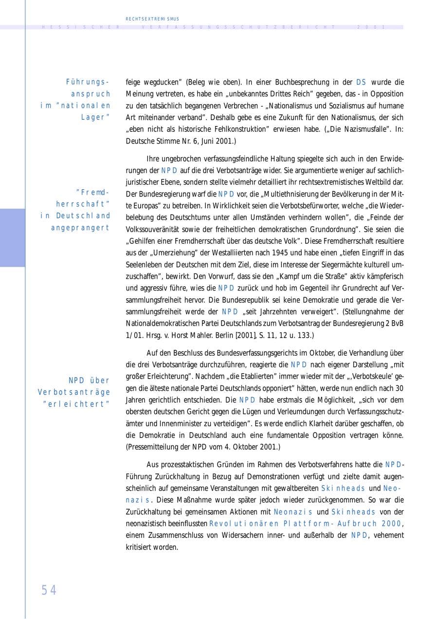 Seite 54 des Verfassungsschutzbericht 2001 Hessen