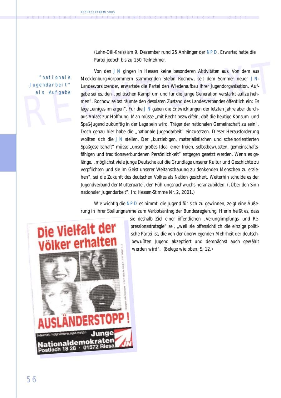 Seite 56 des Verfassungsschutzbericht 2001 Hessen