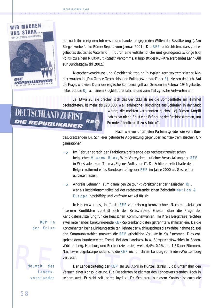 Seite 58 des Verfassungsschutzbericht 2001 Hessen