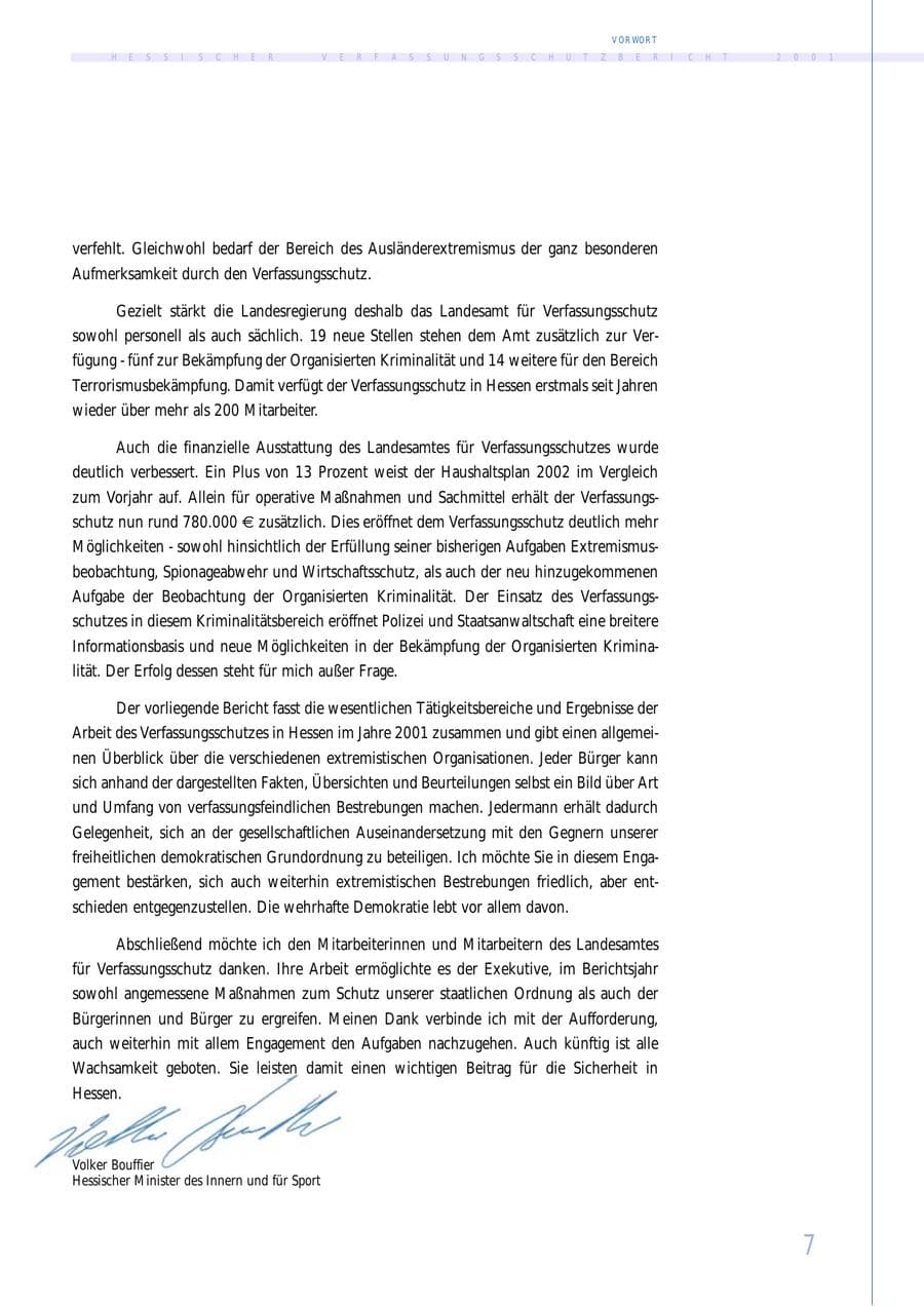 Seite 7 des Verfassungsschutzbericht 2001 Hessen
