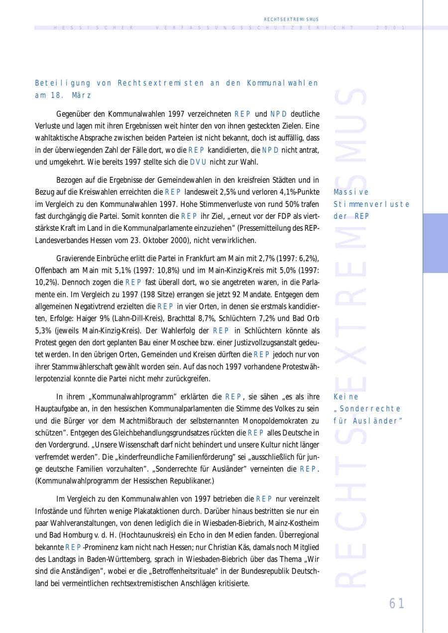 Seite 61 des Verfassungsschutzbericht 2001 Hessen
