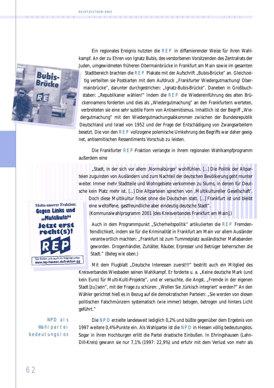 Seite 62 des Verfassungsschutzbericht 2001 Hessen