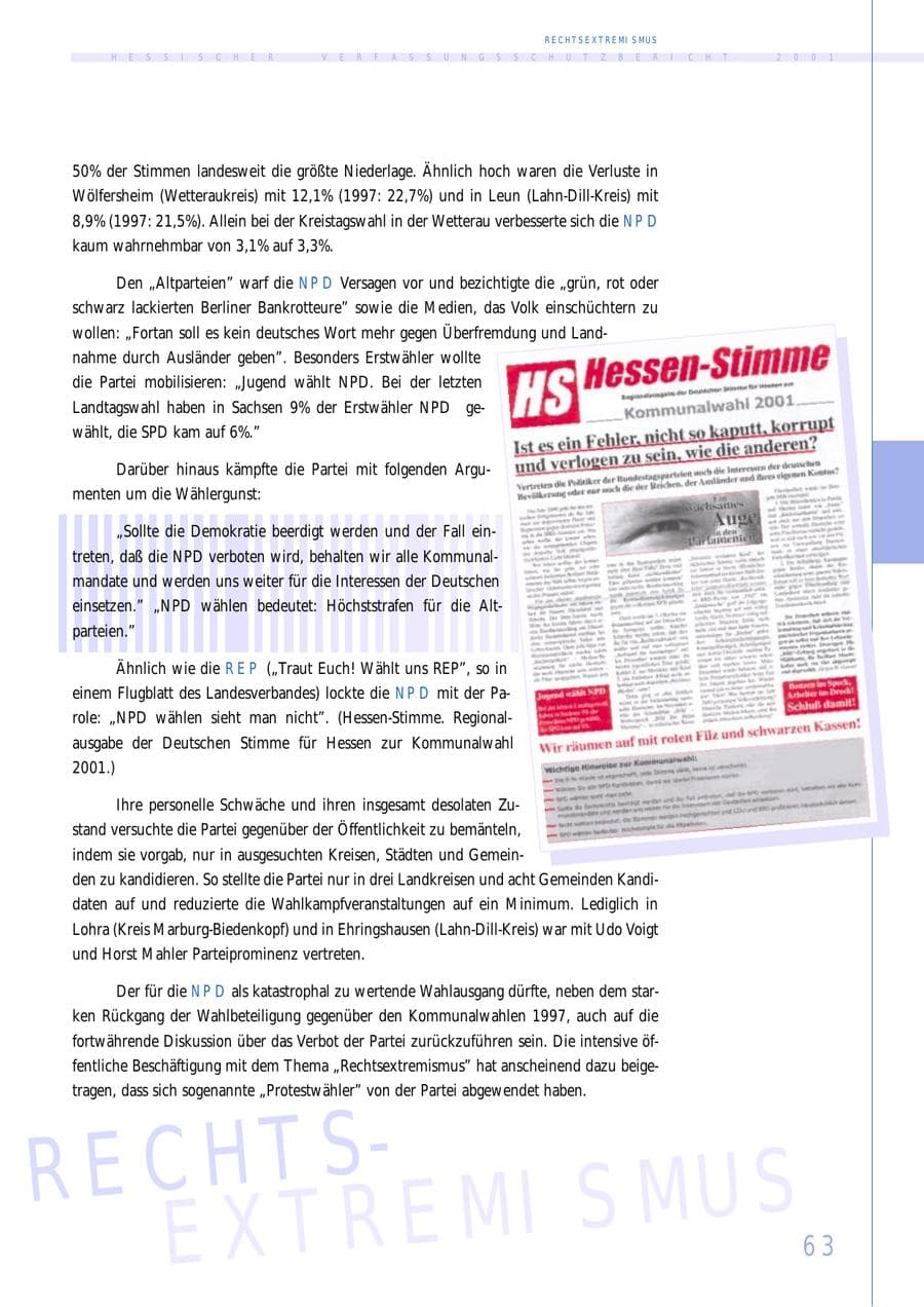 Seite 63 des Verfassungsschutzbericht 2001 Hessen
