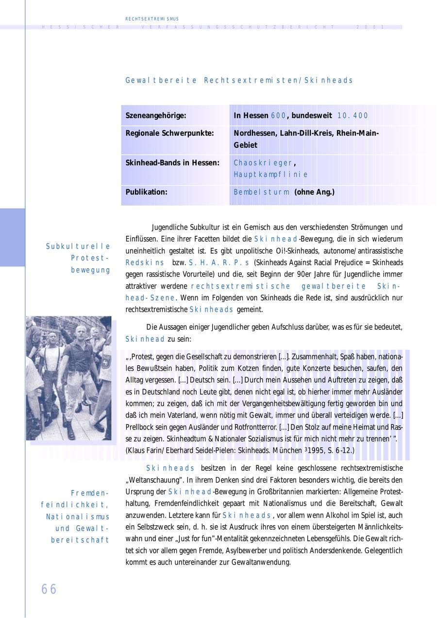 Seite 66 des Verfassungsschutzbericht 2001 Hessen
